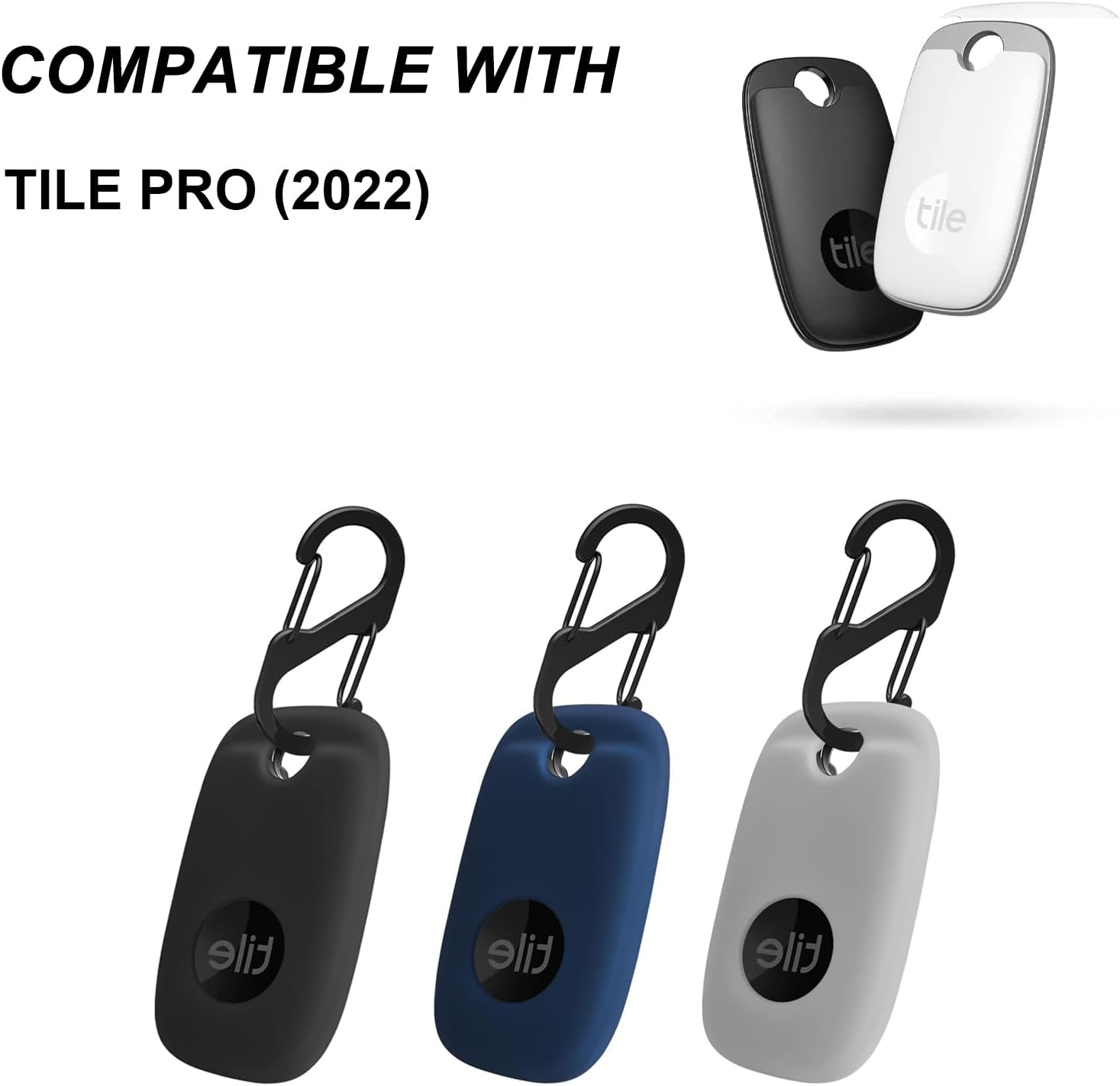Funda para Tile Pro, funda de silicona suave que absorbe los golpes con accesorios de mosquetón, negro, azul y gris, 3 unidades
