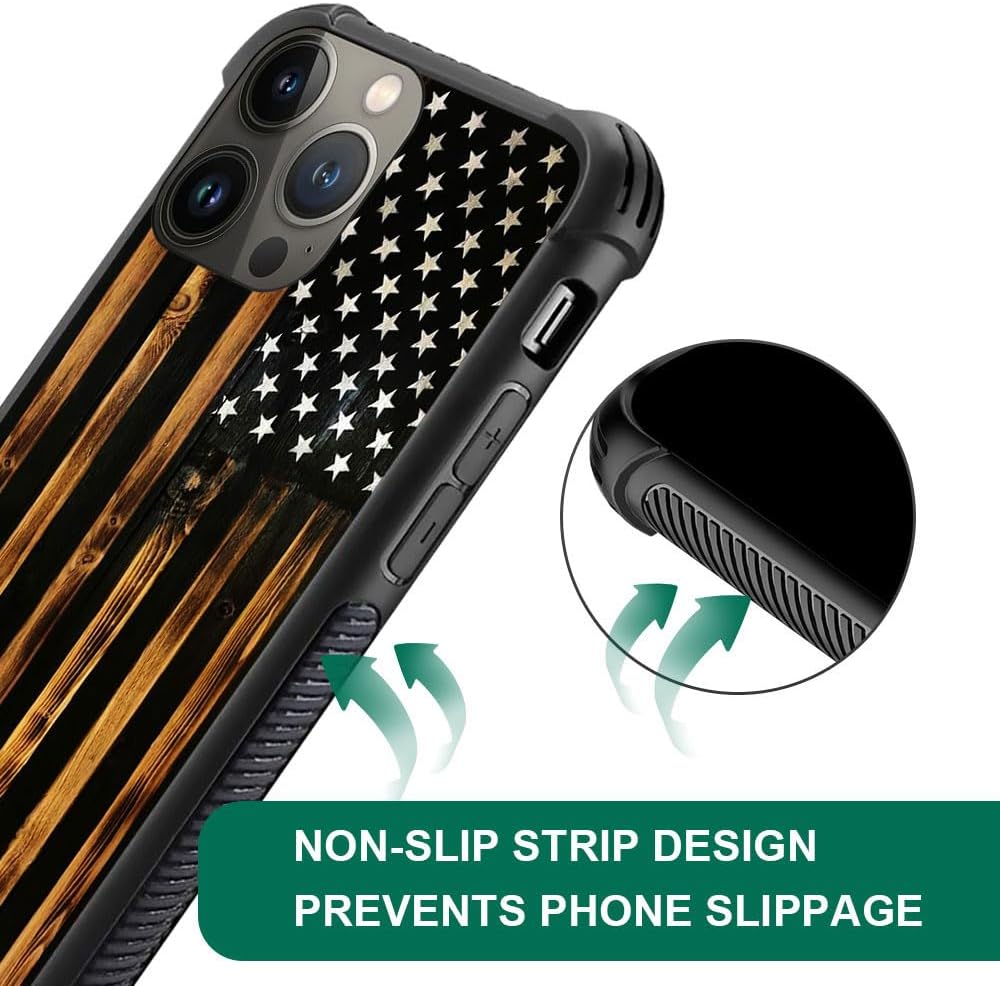 DJSOK Funda compatible con iPhone 15 Pro Max, funda clásica de grano de madera con bandera antigua para iPhone 15 Pro Max, funda para hombre y niña,