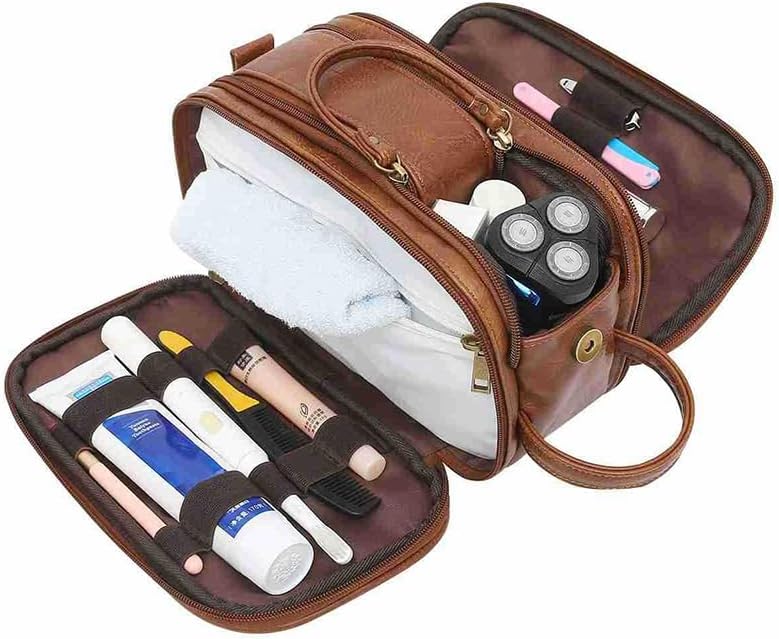 Neceser impermeable grande viaje afeitado Dopp kit marrón PU cuero hombres bolsa de aseo Dopp kit para hombres viaje neceser bolsa de aseo para