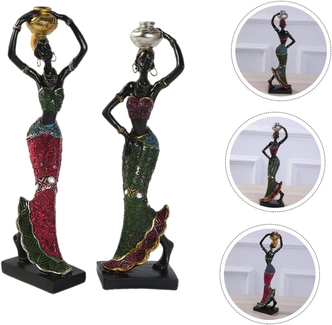 2 adornos negros decoración retro para el hogar decoración del hogar negro decoración del hogar músico estatuas africanas mujer africana escultura