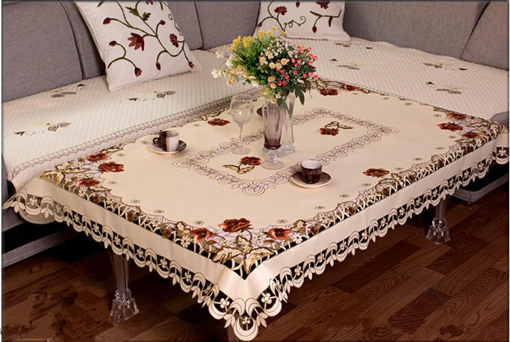 Judy Dre am Mantel bordado floral de rosas marrones, camino de mesa de café rústico de trabajo de corte, mantel de mesa beige con flores lavables,
