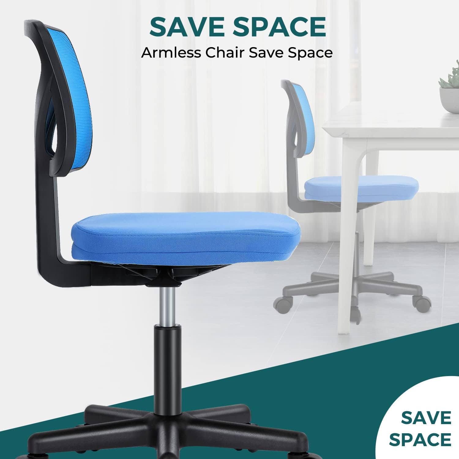 DUMOS Sillas de escritorio sin brazos con ruedas, bonita silla de oficina en casa, sin brazos, ergonómica ajustable giratoria, silla de trabajo con