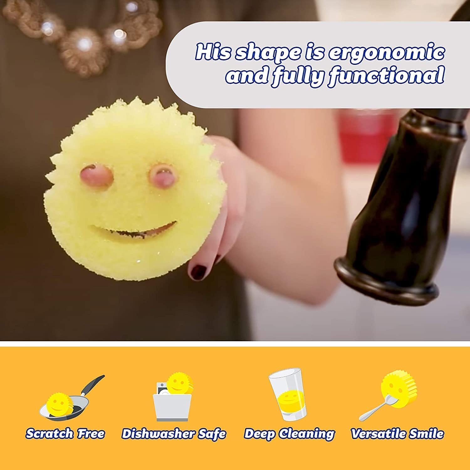 Scrub Daddy Esponja  Aroma fresco de limón  Esponja multiusos para platos sin arañazos  Sin BPA y fabricada con espuma de polímero  Esponja de