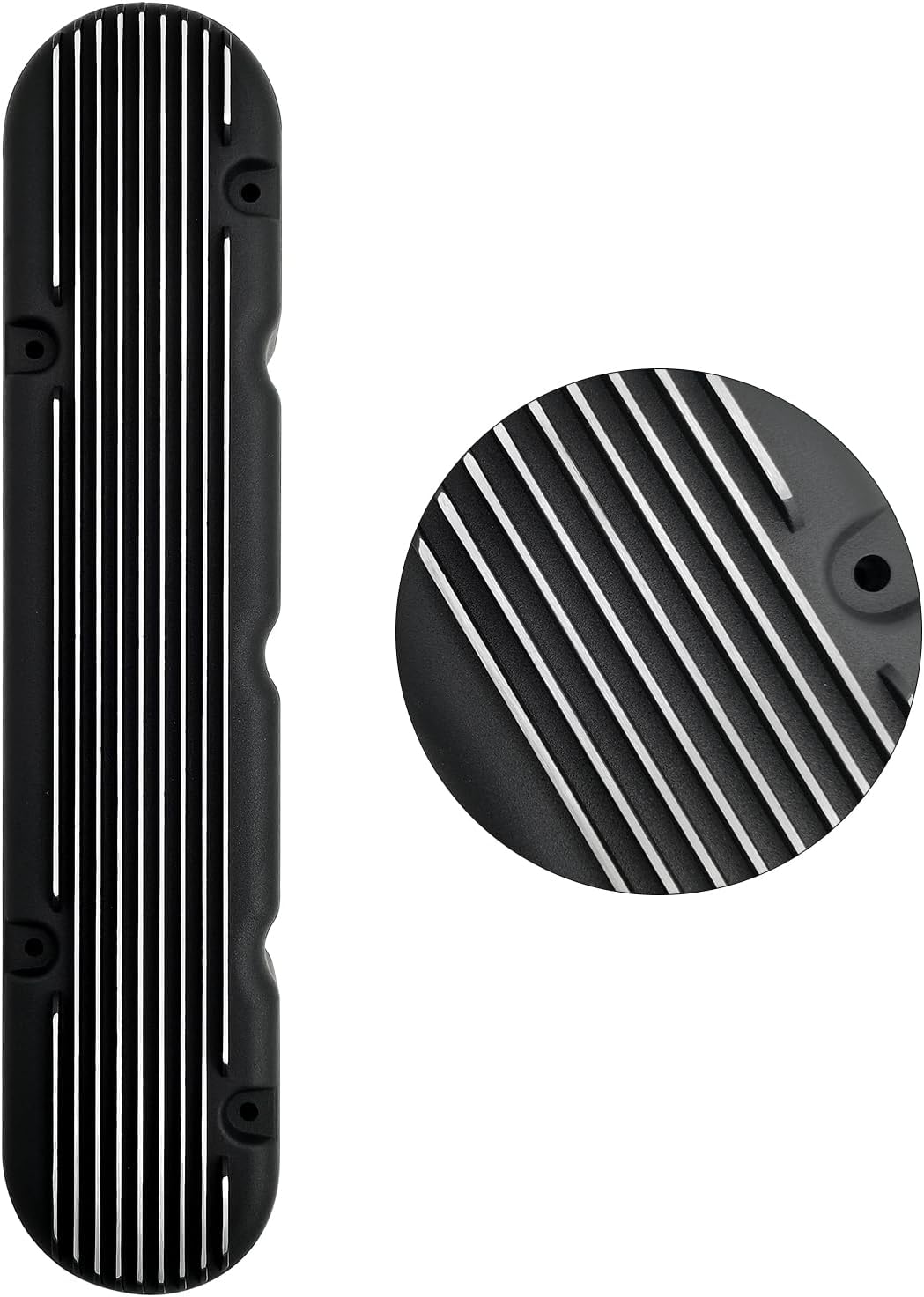 Cubiertas de válvula de aluminio con aletas negras con soportes de bobina y cubierta compatibles con LS1 LS2 LS3 LS6 LS7 Chevy Small Block V8 293
