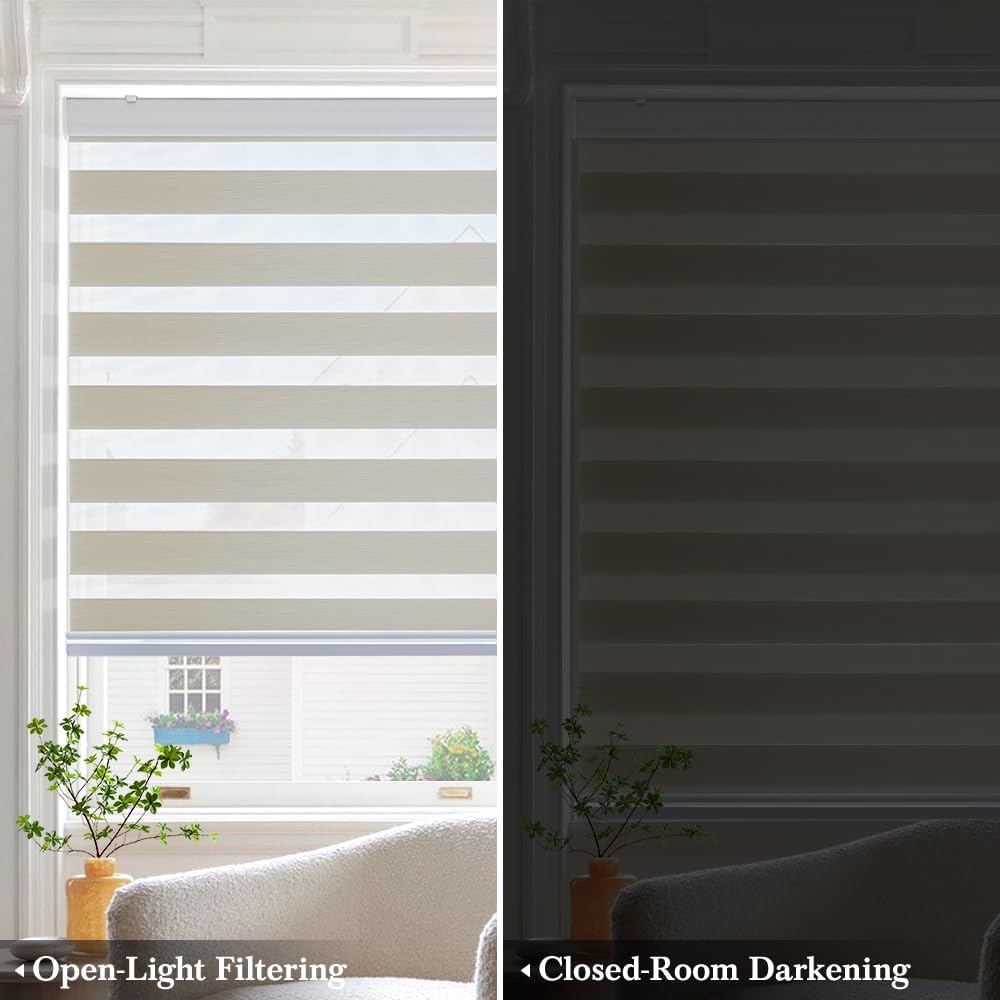 Persianas enrollables Zebra para ventanas, 29 x 72 pulgadas, cortinas enrollables de cebra beige arena, filtran la luz, 50% opacas, para sala de