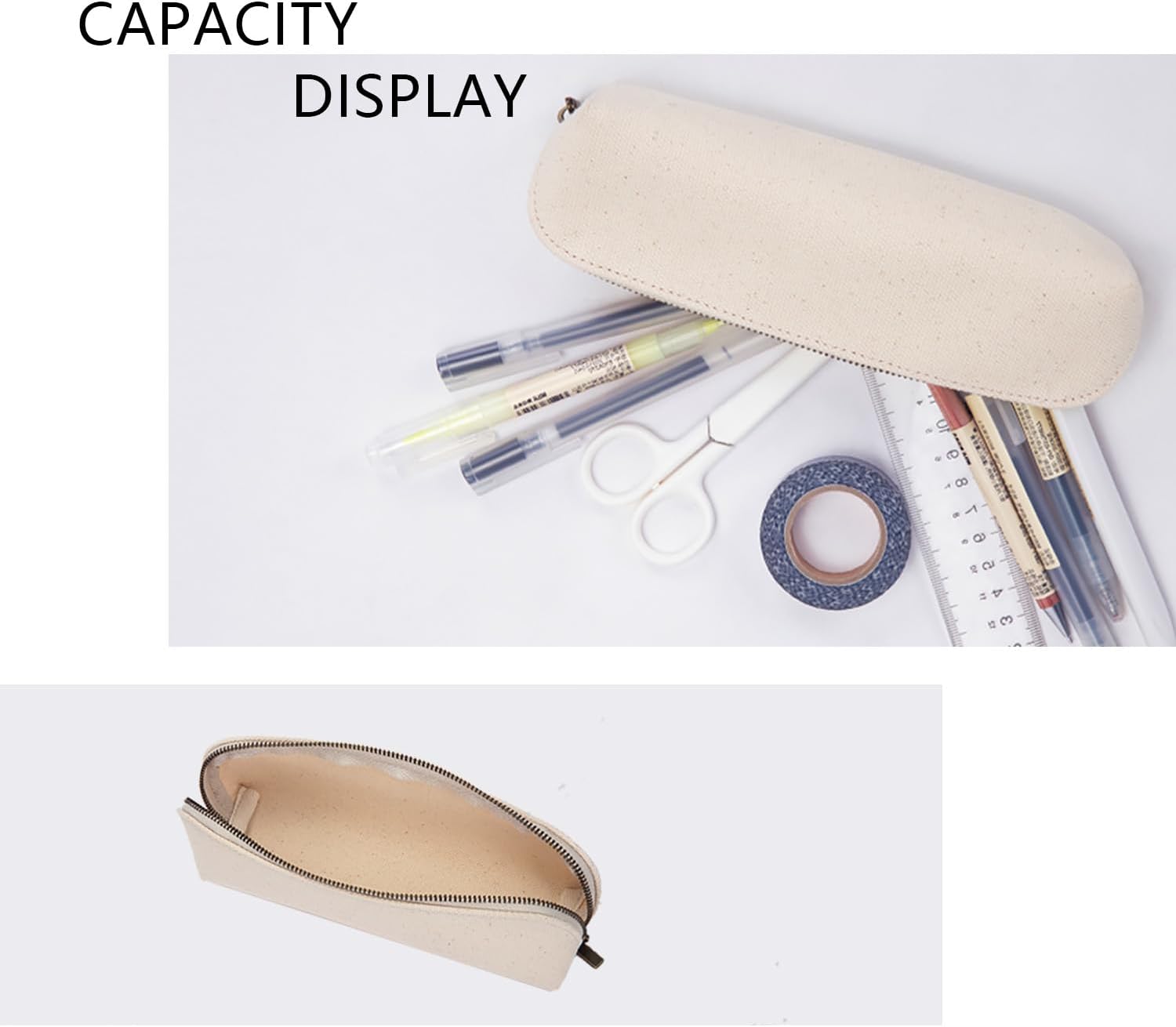 Estuche de lona para lápices, lona de algodón y bolsa multifuncional simple, almacenamiento de lápices portátil con cremallera (beige)