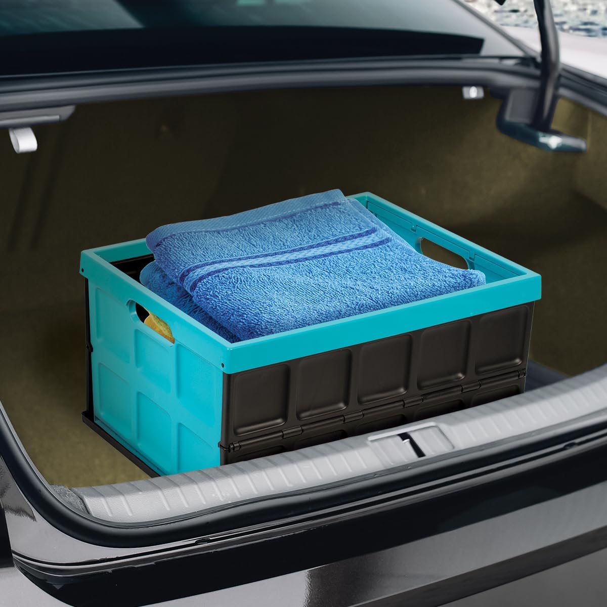 Glad Contenedor de almacenamiento plegable con tapa, caja de plástico plegable de 48 litros para garaje, maletero de coche y organización,
