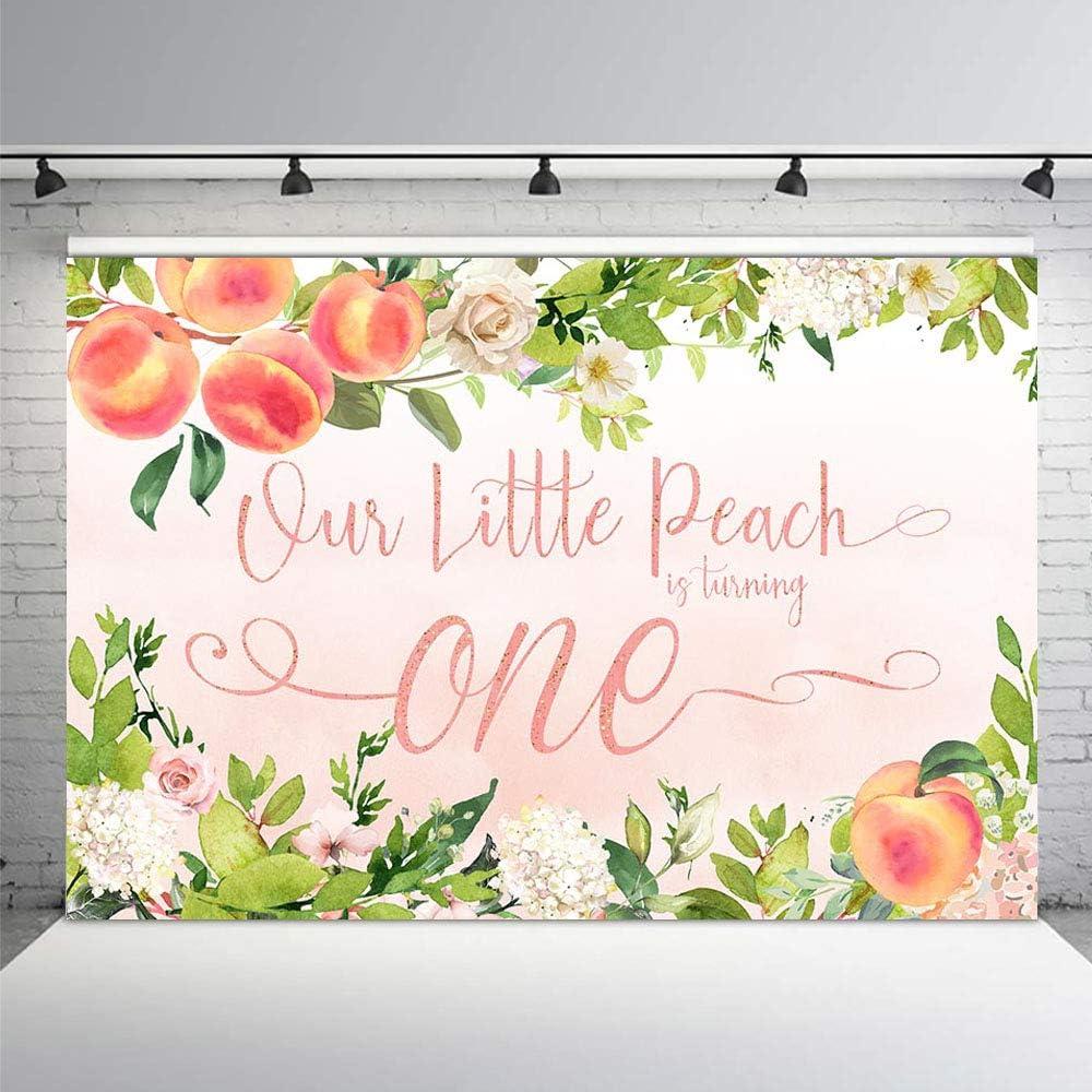 MEHOFOND Sweet Little Peach Girl – Fondo para fotos de fiesta de cumpleaños, color rosa, floral, vegetación, feliz primer cumpleaños, fondos de