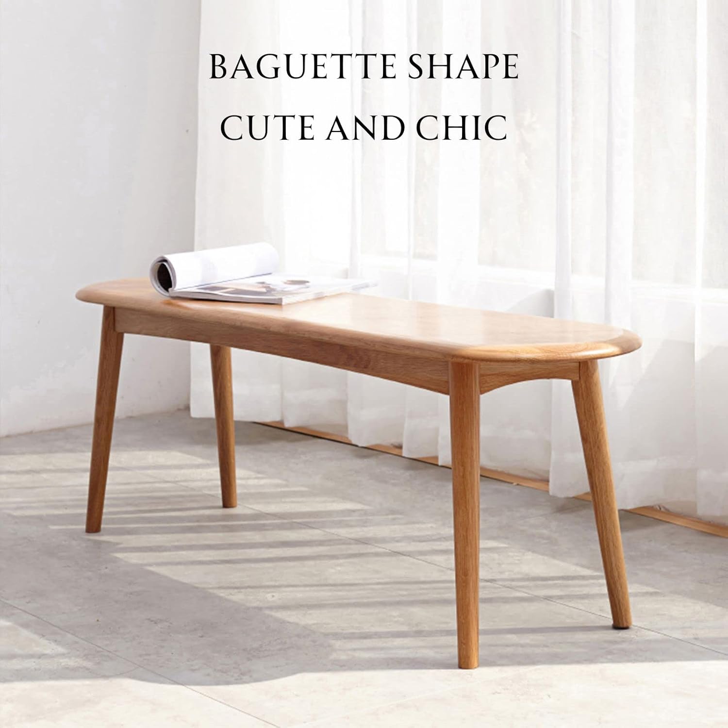 VADISUN – Banco de madera de roble 100 % macizo, diseño de superficie de silla con forma de baguette de esquina redondeada, banco de entrada, banco