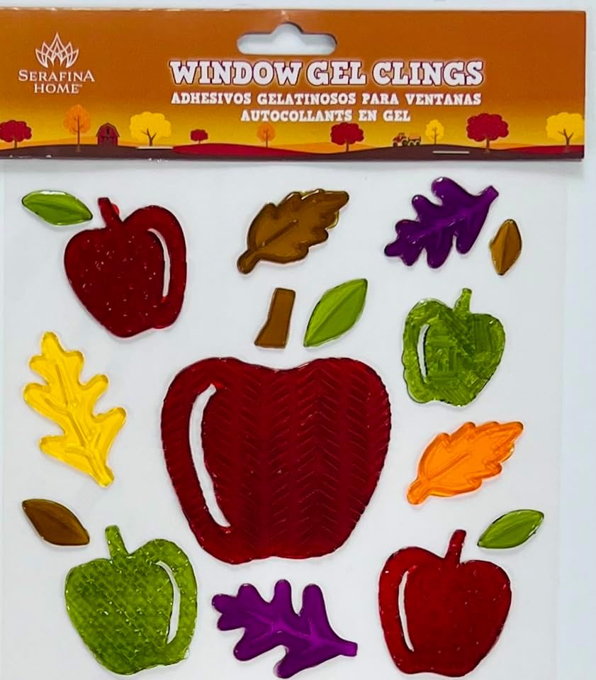 Calcomanías de ventana de otoño bellotas de otoño, cosecha, hojas de manzana, decoraciones de gel de Acción de Gracias para el hogar, oficina,