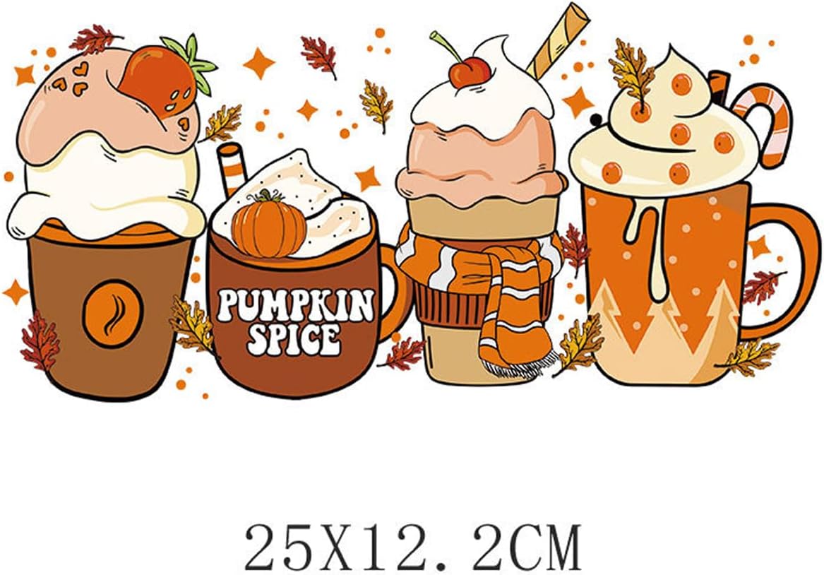 4 hojas de transferencia de hierro para otoño, parches para planchar, diseño de calabaza, gnomo, hoja de arce, adhesivo de vinilo de transferencia
