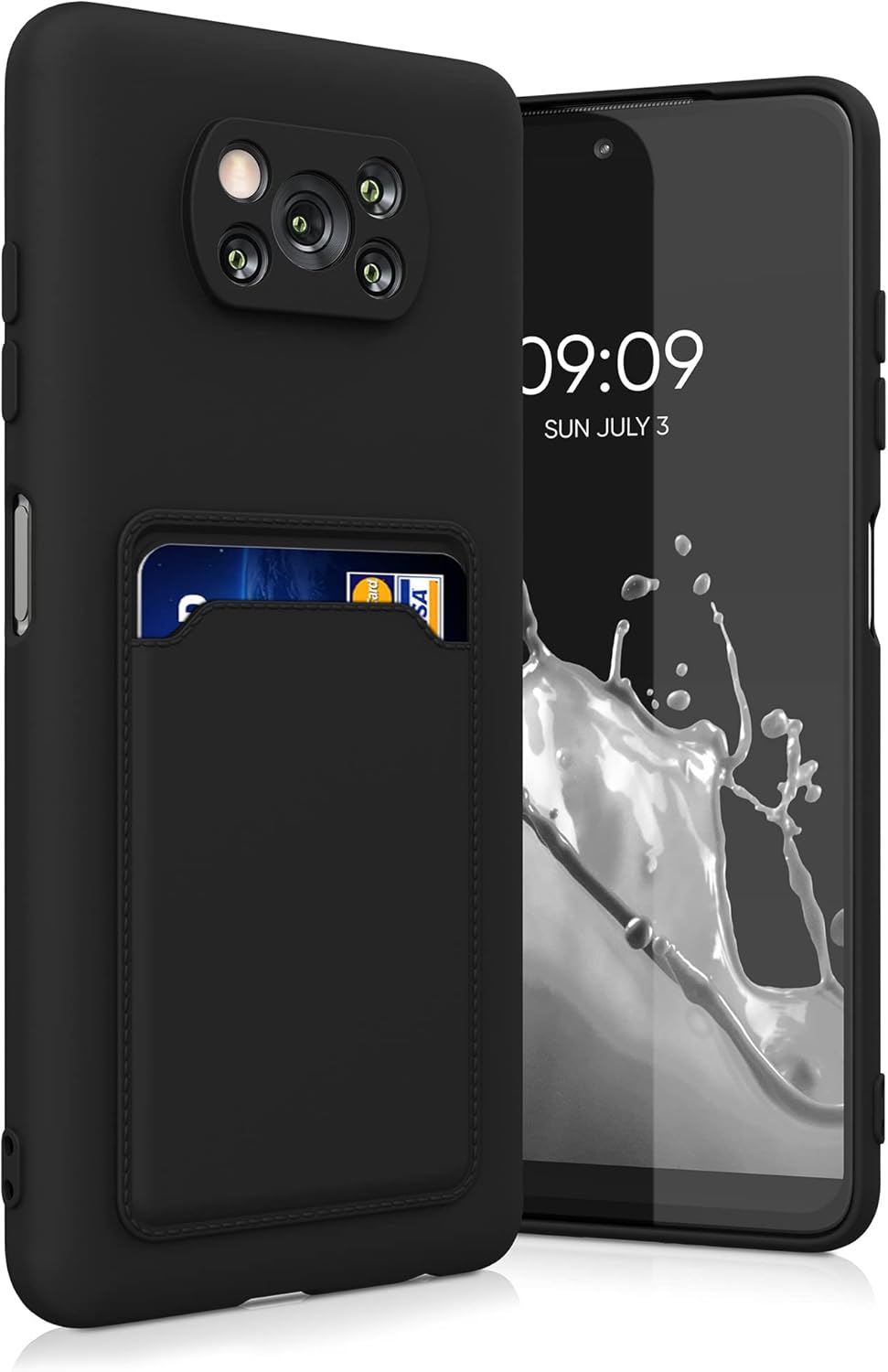 kwmobile Funda compatible con Xiaomi Poco X3 NFCPoco X3 Pro – Funda de TPU con tarjetero de crédito – Negro mate