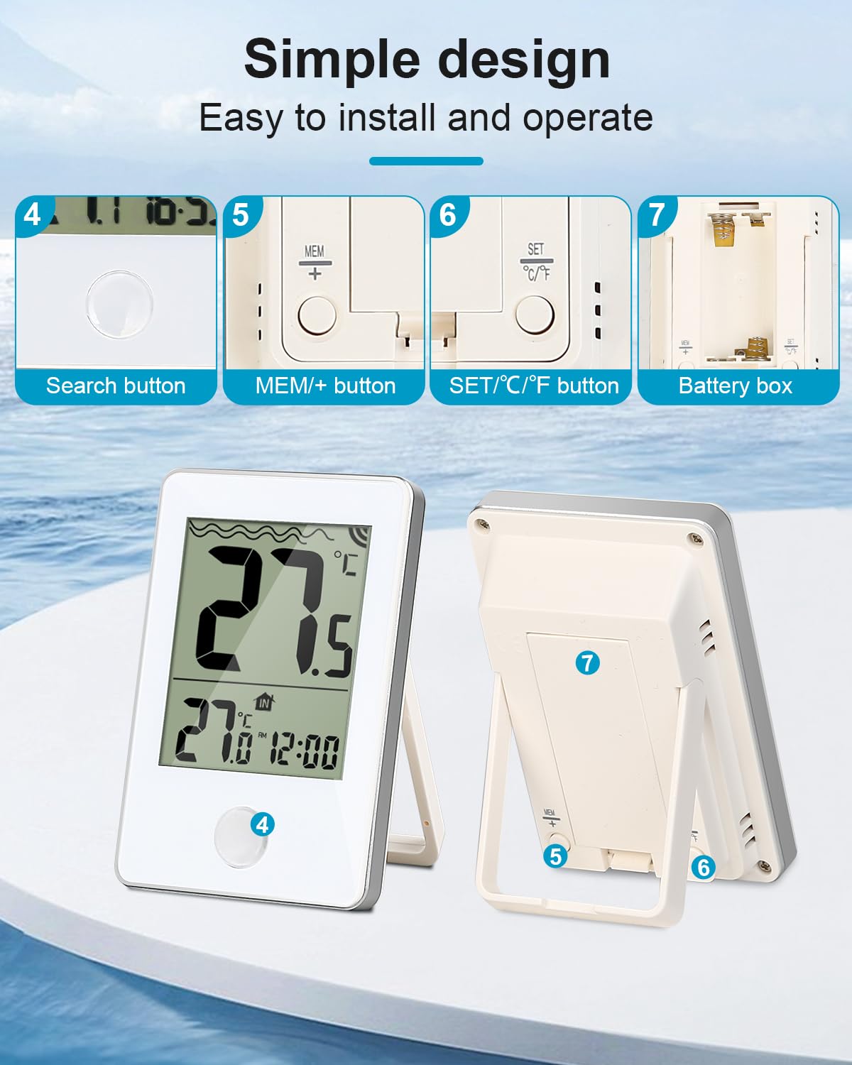 Termómetro digital para piscina al aire libreinterior, inalámbrico, flotante, fácil lectura, IP67, impermeable, con monitor de temperatura para