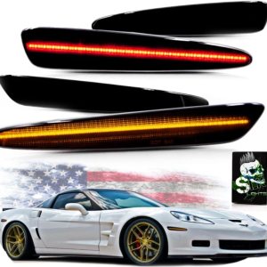 SLK – Luces LED de posición laterales para Chevrolet C6 Corvette 2005-2013 ámbar LED frontal y rojo trasero C6 luces de marcador reemplazan las SLK – Luces LED de posición laterales para Chevrolet C6 Corvette 2005-2013 ámbar LED frontal y rojo trasero C6 luces de marcador reemplazan las