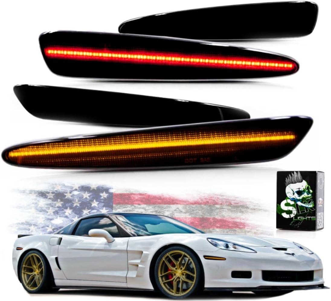 SLK – Luces LED de posición laterales para Chevrolet C6 Corvette 2005-2013 ámbar LED frontal y rojo trasero C6 luces de marcador reemplazan las
