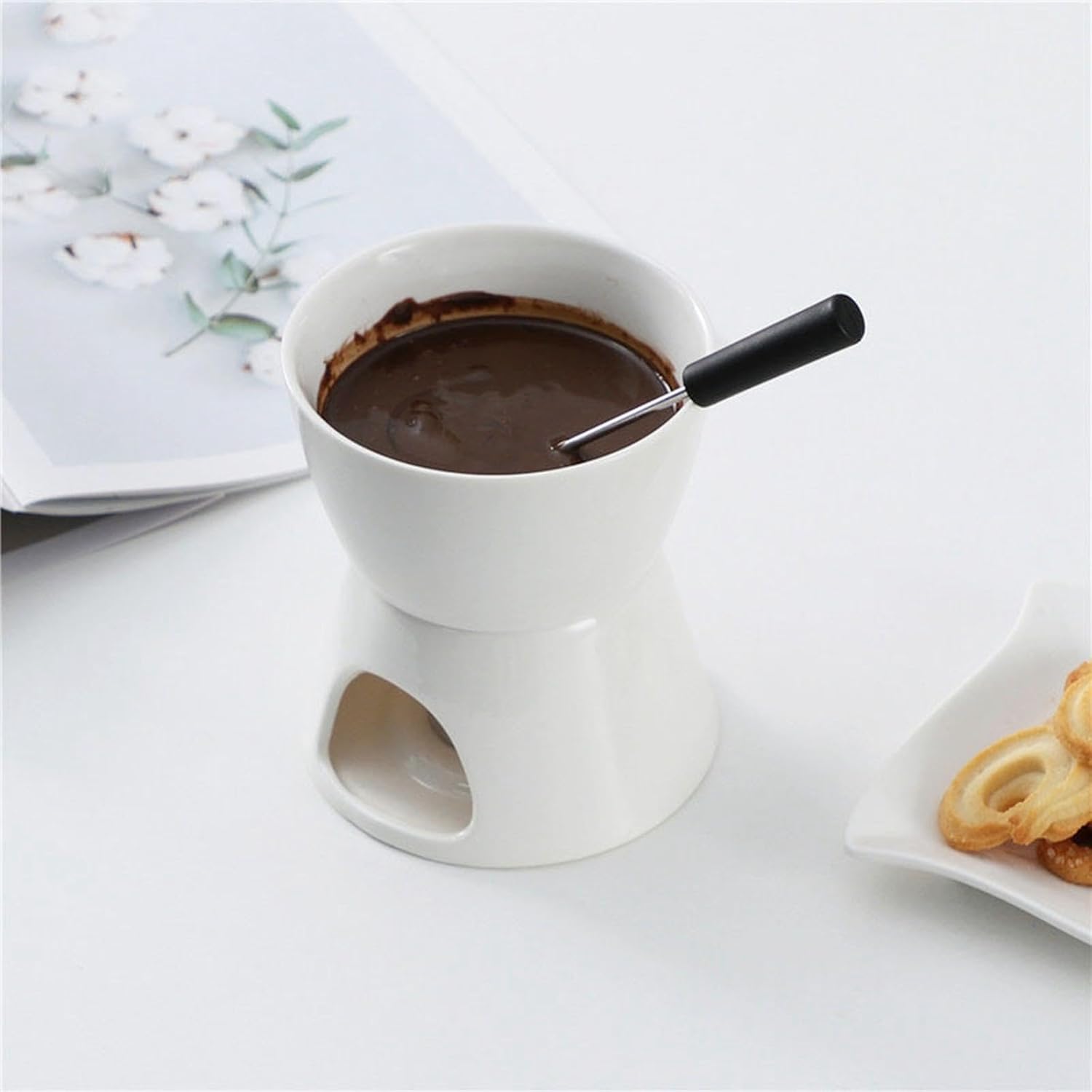 Olla de fondue de chocolate, té ligero, de porcelana, olla para derretir queso, cerámica caliente, calentador de mantequilla para dulces y hogares