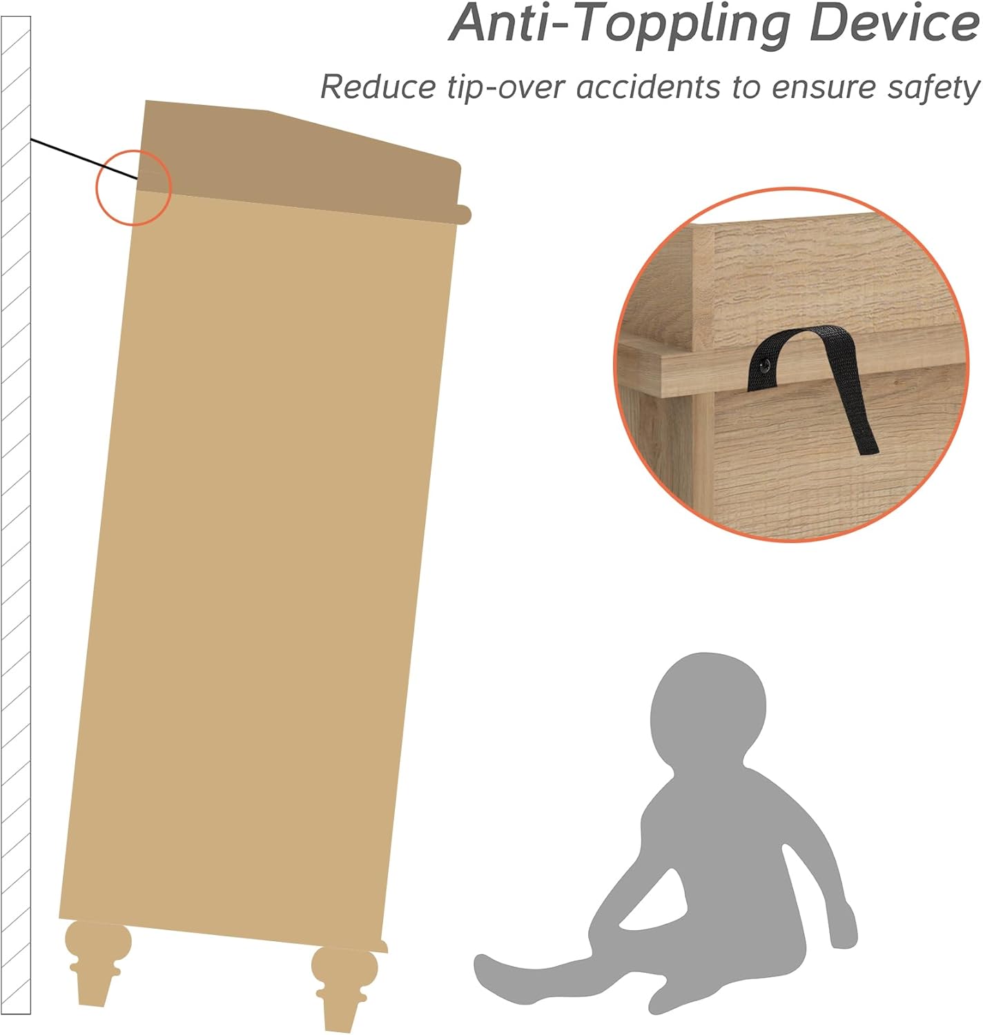 WAMPAT Cómoda para dormitorio con 6 cajones, cómoda de roble para bebé con cómoda ancha, organizador moderno de almacenamiento de armario para