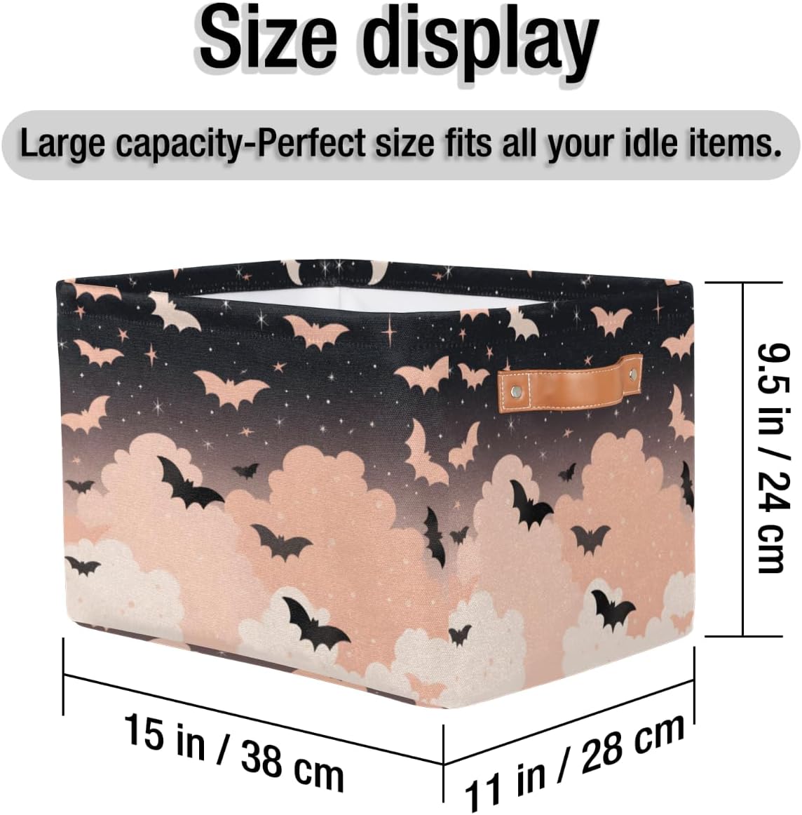 OMFUNS Bonita cesta de almacenamiento de murciélagos, plegable con asa de tela, caja de almacenamiento rectangular para armario, estantería, hogar,