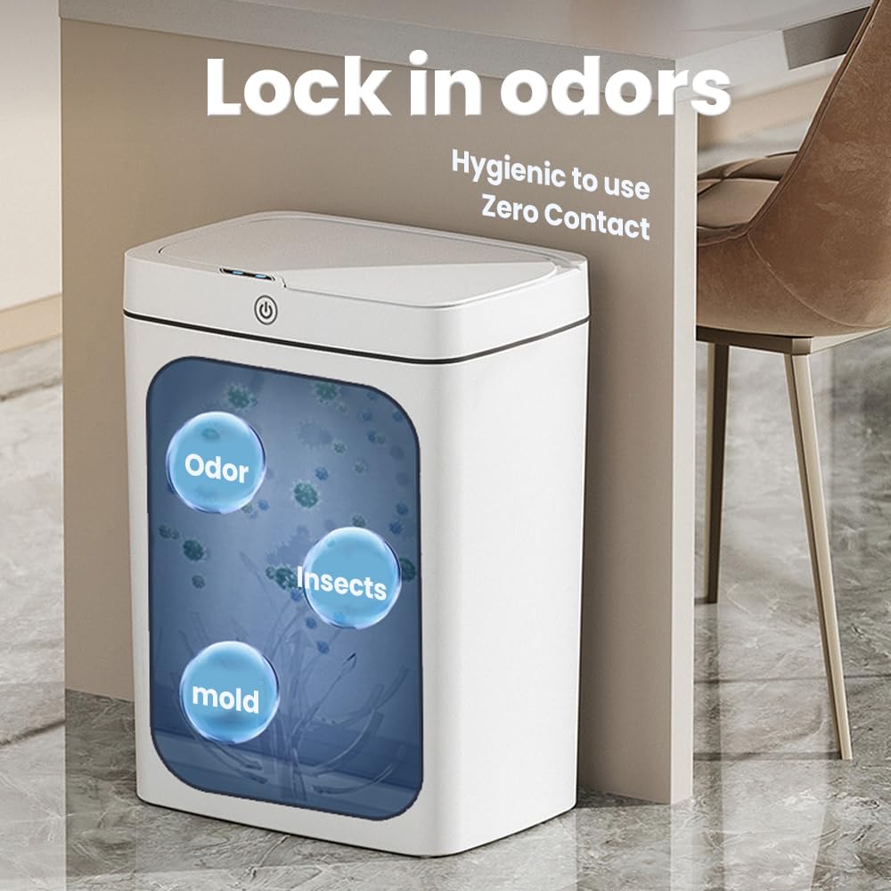 Banu Basurero de baño con tapa, sensor de movimiento automático, cubo de basura inteligente con tapa, sin contacto, para dormitorio, cocina, sala de