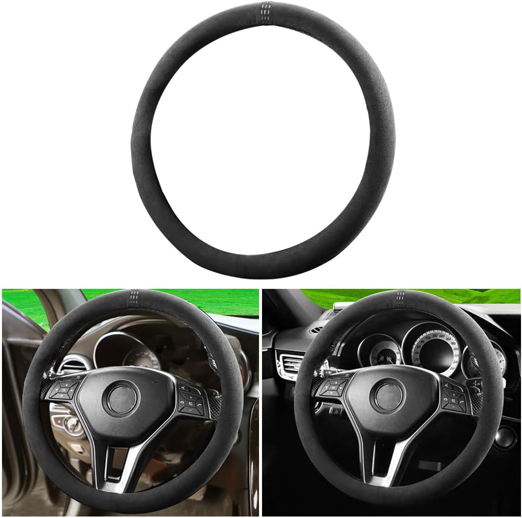 Funda para volante, antideslizante y transpirable, cálida en invierno y fresca en verano, protector de volante de automóvil de 15 pulgadas con