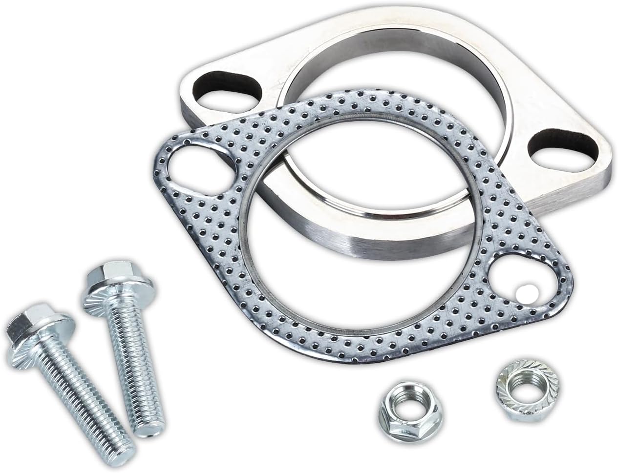 Kit de conexión de brida de escape de acero inoxidable, 2 pernos de 3.0 pulgadas de brida de escape y juego de juntas, accesorios para automóvil,