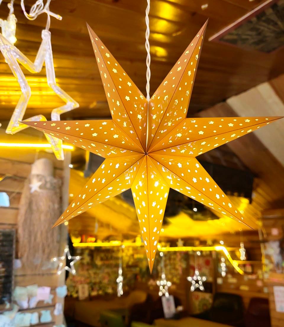 Linterna de papel con estrella de papel, pantalla colgante de Navidad, decoración para boda, fiesta de cumpleaños, decoración del hogar (M, blanco
