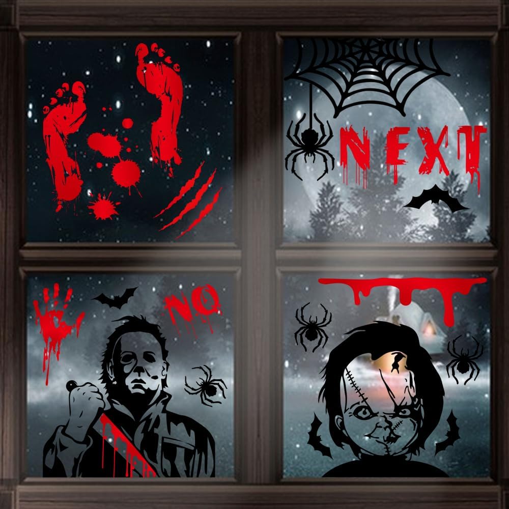 Calcomanías para ventana de Halloween, 9 unidades, calcomanías de ventana de personaje de película de terror, asesino de fantasmas negros,