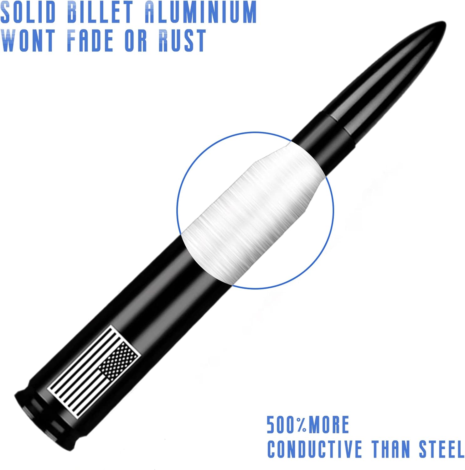Antena de coche con la bandera estadounidense con tapas de vástago de válvula, mástil de antena universal para GM Chevy Silverado 1500 2500 3500 HD