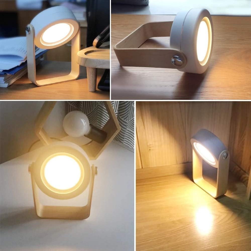 Lámpara de mesa plegable 4 en 1, luz LED retráctil USB, mango de madera, linterna portátil y linterna, control táctil, intensidad regulable, 3