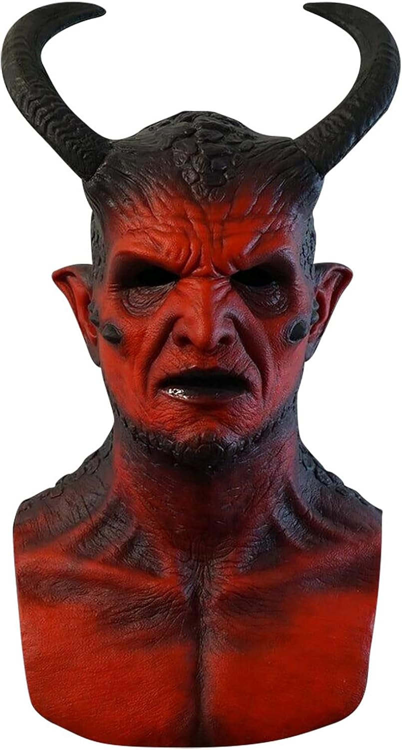Máscara de diablo, máscara de látex del diablo, decoración de miedo de Halloween, máscara facial de demonio del diablo, máscara de terror para