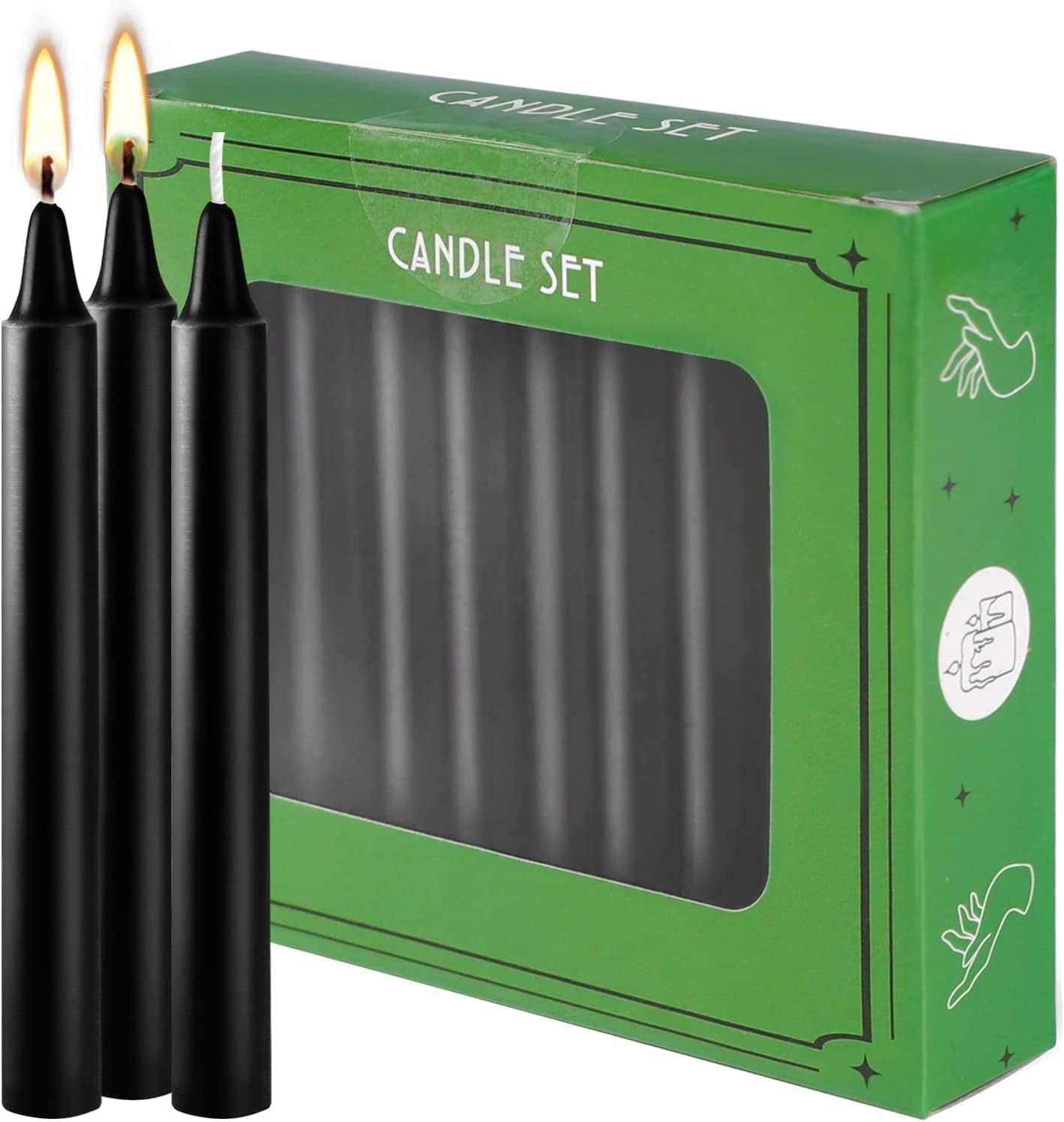 Vela cónica sin goteo de 4 pulgadas (negro), juego de 20 unidades, vela sin humo para Halloween, cena, fiesta, shabat, 1.5 horas