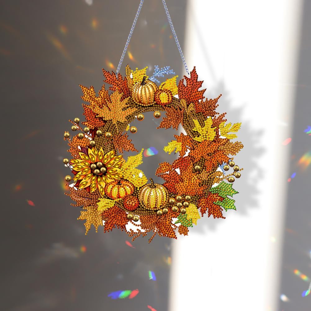 AZURAOKEY Kit de arte de diamantes de calabaza de otoño, corona colgante de corona de girasol con forma especial, kit de arte de diamantes de granja