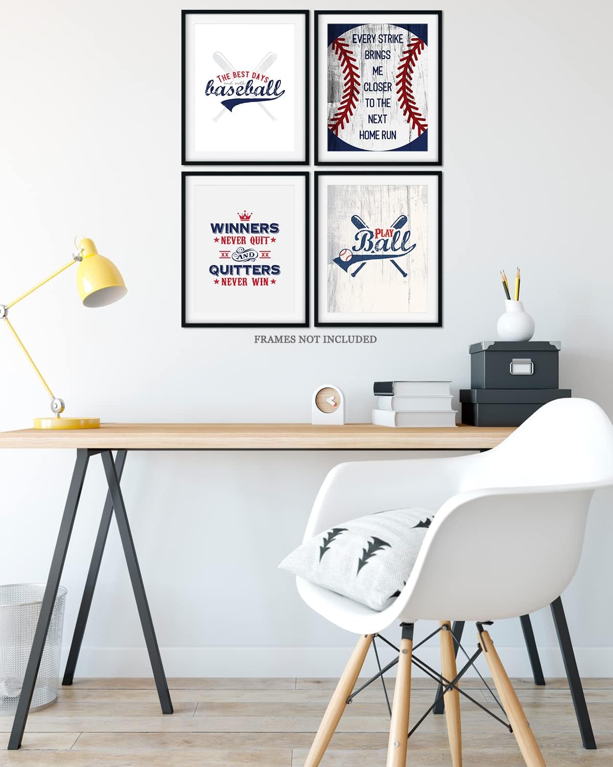 Govivo Arte de pared motivacional de béisbol, juego de 4 impresiones sin marco (8 x 10), arte inspirador de pared de béisbol para dormitorio de