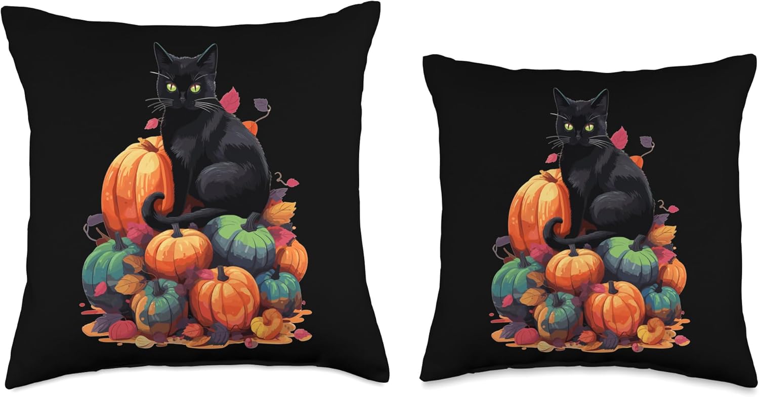 Helloween Cat Costume And Horror Costume Designs Halloween Costume Ladies with Pumpkin Black Cat Throw Pillow, 16×16, Multicolor