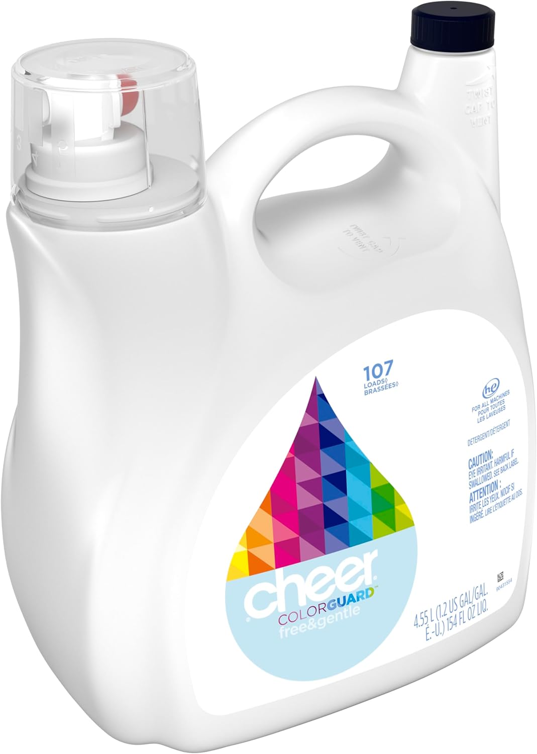 Cheer Detergente líquido para ropa libre, 107 carga, 154 fl oz