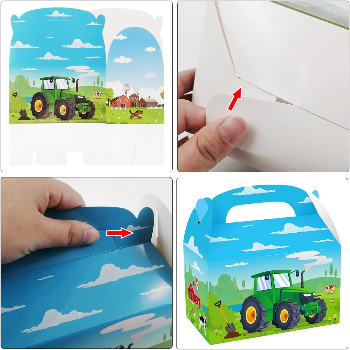 Cieovo Paquete de 24 cajas de regalo de fiesta de tractor de granja, estampado de tractor, cajas de regalo recicladas para fiesta temática de