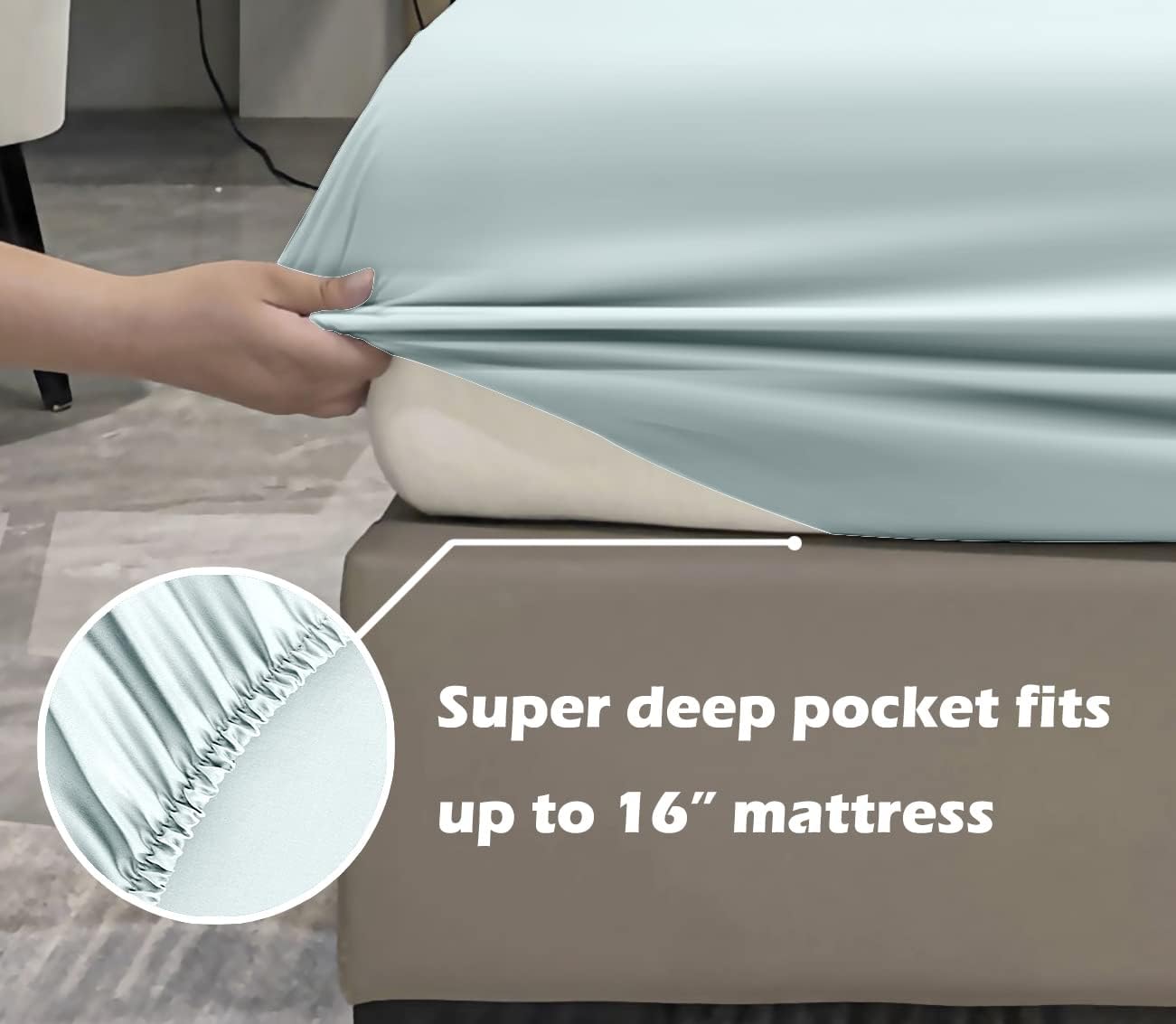 MCO Bedding Queen Bed Sheets Set – Rayon Derived from Bamboo Sheets – Cooling Breathable Bedding Set with 16″ Deep Pocket (4 Pieces, Queen, Sky Blue)