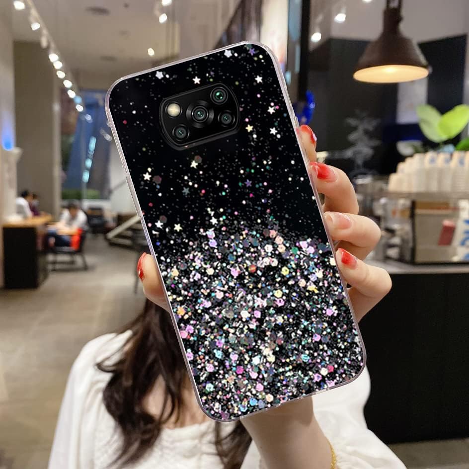 Funda compatible con Xiaomi Poco X3 Pro con purpurina verde transparente, funda para teléfono Xiaomi Poco X3 Pro, funda de silicona transparente de