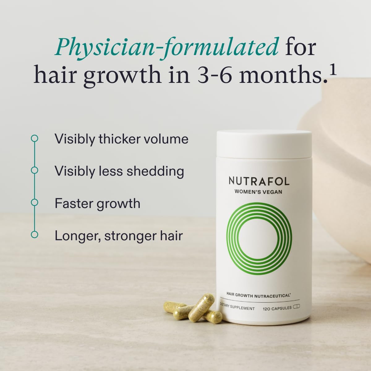 Nutrafol Suplementos veganos para el crecimiento del cabello y suero capilar para mujeres, de 18 a 44 años, a base de plantas y clínicamente probado