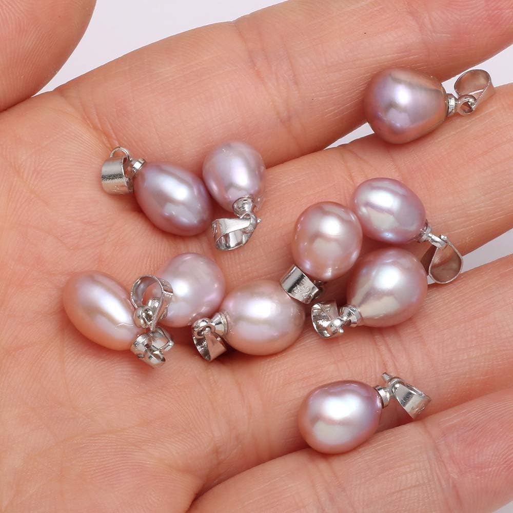 LE SKY 10 colgantes de perlas naturales con forma de arroz cultivado de perlas de agua dulce colgantes de perlas AAA para fabricación de joyas de