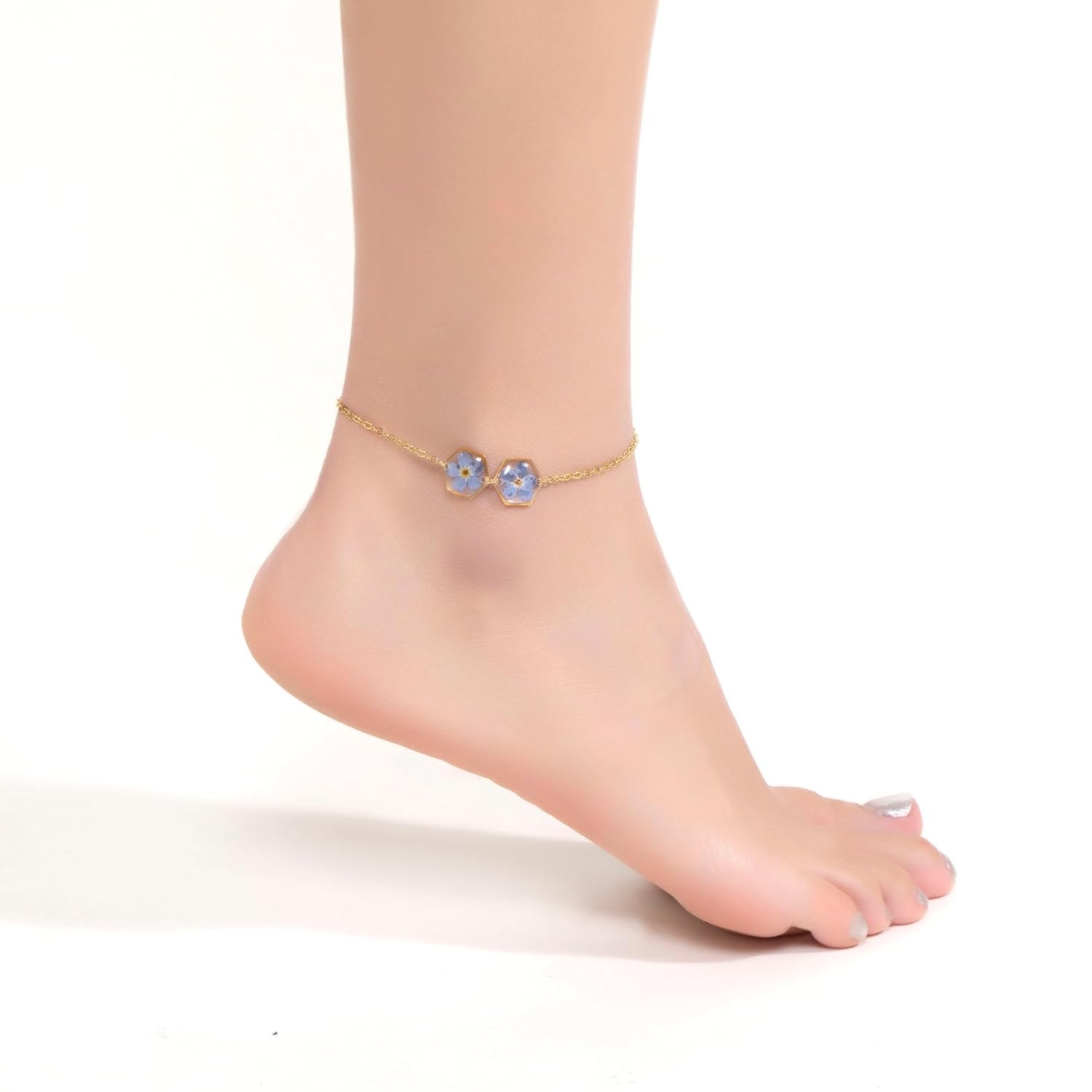 Forget-Me-Not Pressed Wildflower Anklet  Personalized Handmade Anklet  Real Wildflowers Anklet  Alaska State Flower Bracelet  Gold Pressed Flower