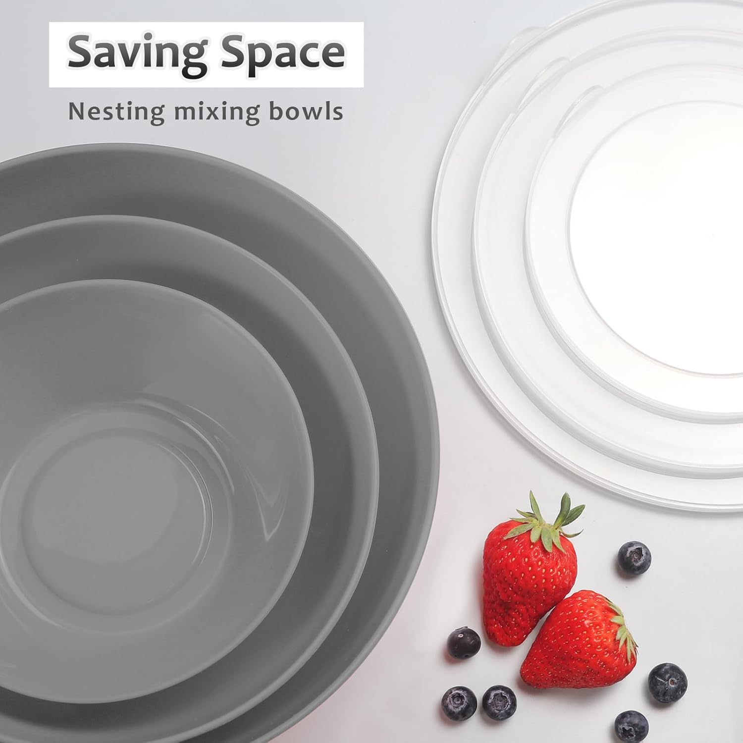Wehome Tazones para mezclar con tapas, cuencos de plástico para preparar la cocina, servir y almacenar, juego de 3 tazones y 3 tapas, sin BPA y con