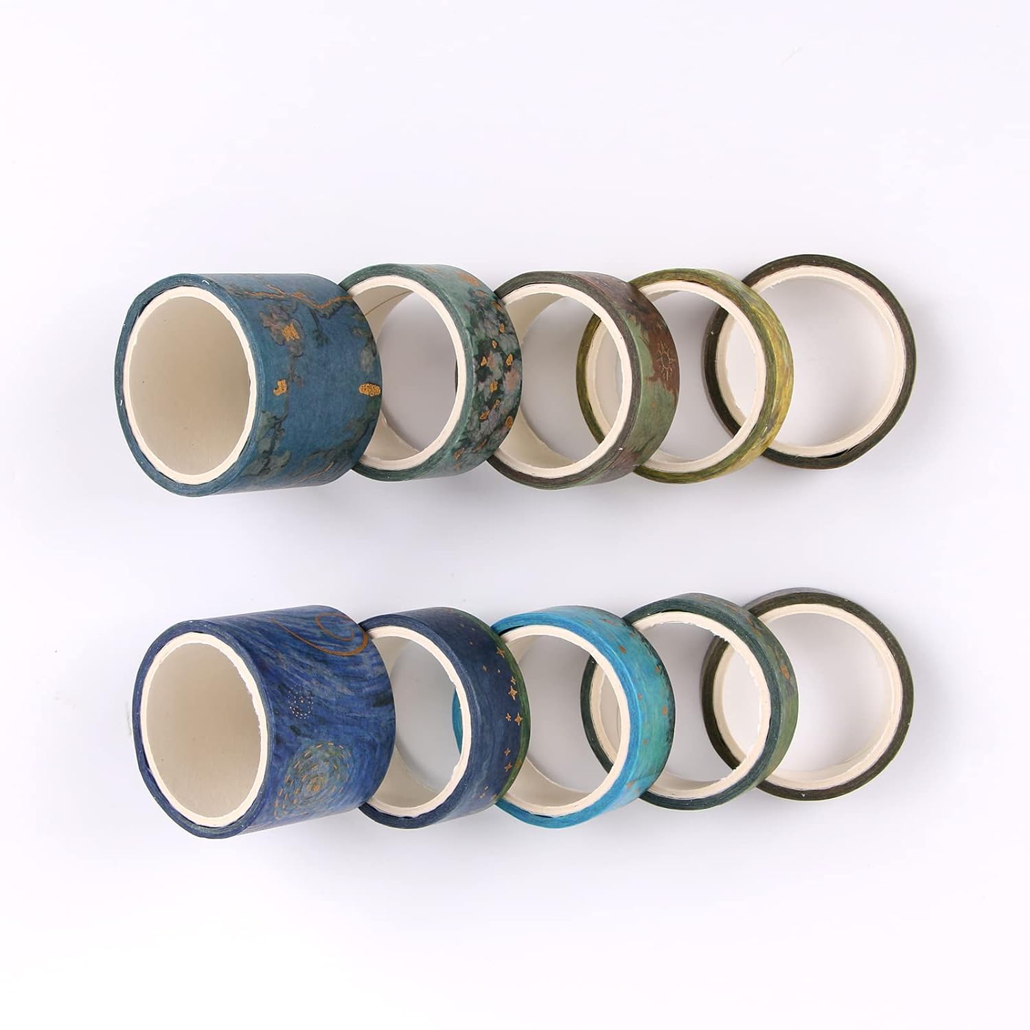 Lychii Van Gogh Washi Tape, 10 rollos de cinta adhesiva Washi de acuarela vintage con papel de aluminio dorado, suministros estéticos para diario,