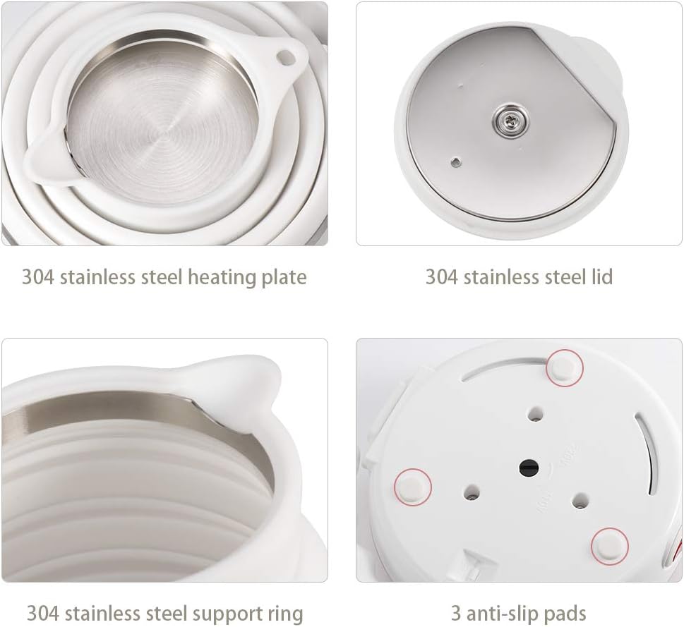 Tetera eléctrica plegable de silicona de grado alimenticio con doble voltaje y cable de alimentación separable 110-220V, para 20.28 onzas líquidas,