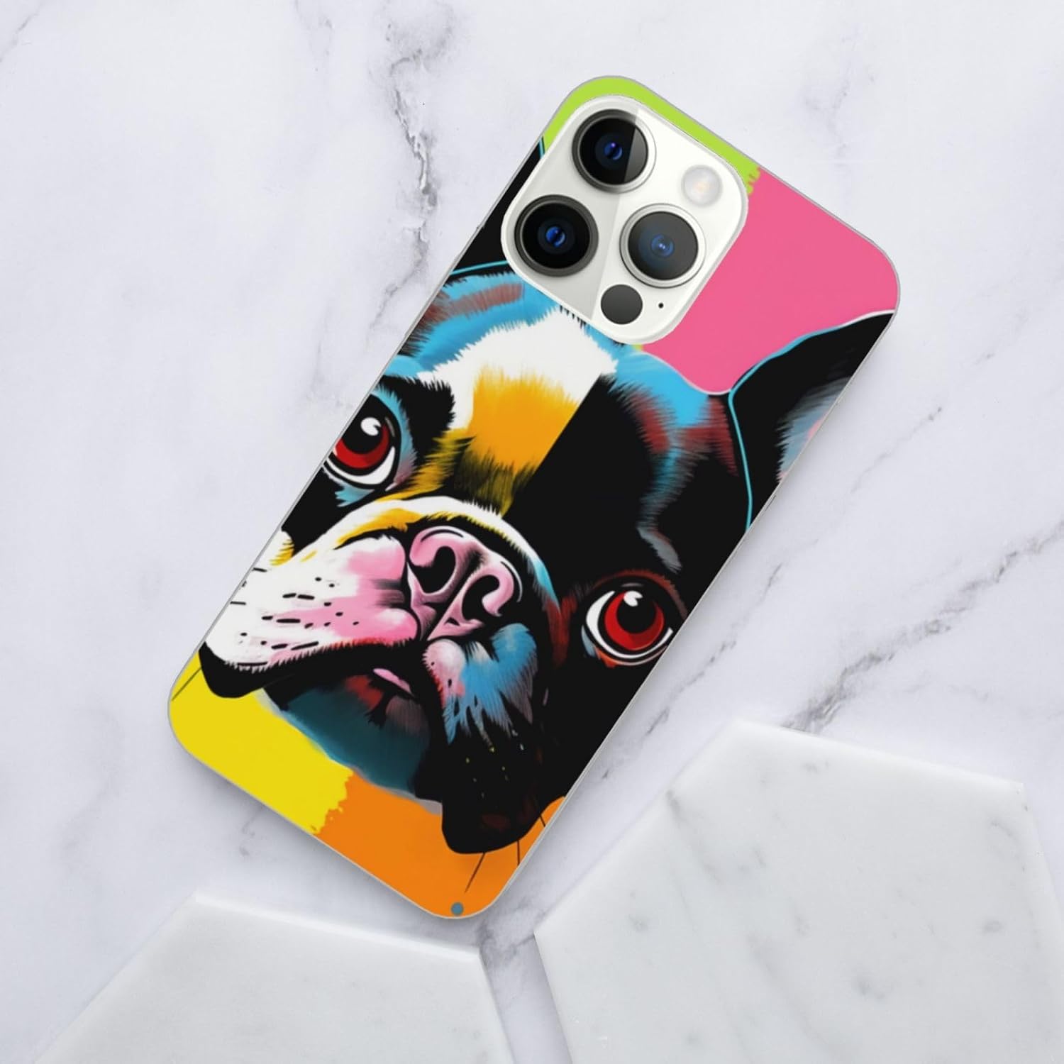 EMPYRI Funda de teléfono con estampado de bulldog francés colorido para iPhone 14 Pro Max de 6.7 pulgadas, transparente, a prueba de golpes, no se