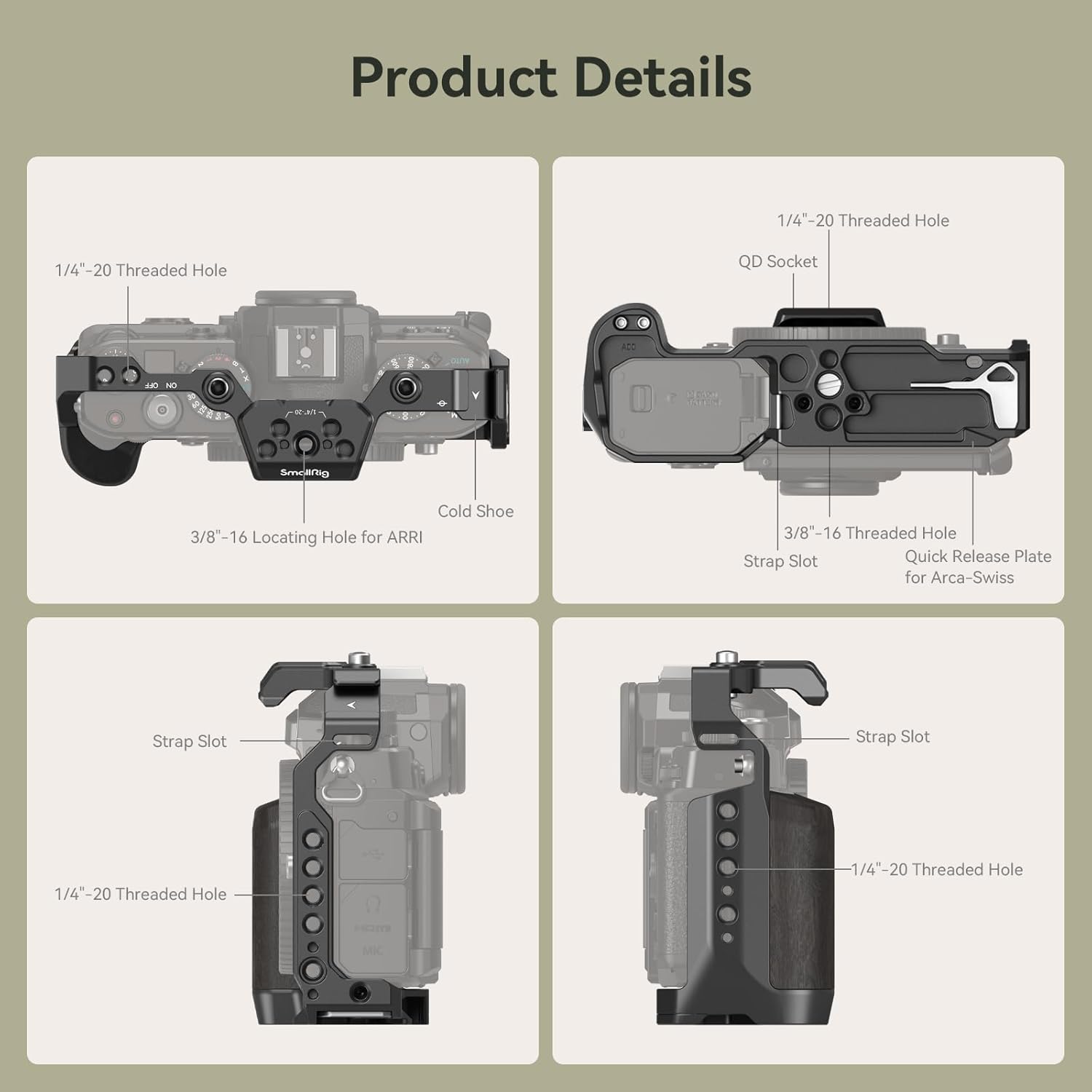SmallRig Z f – Jaula para cámara Nikon, con agarre ergonómico de ébano, placa de liberación rápida integrada para Arca para encender rápidamente