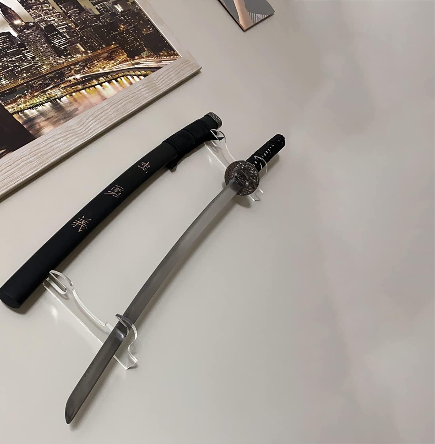 WANLIAN Soporte de espada, gancho de espada, acrílico de dos capas montado en la pared, soporte de exhibición de espada samurái, soporte de mesa de