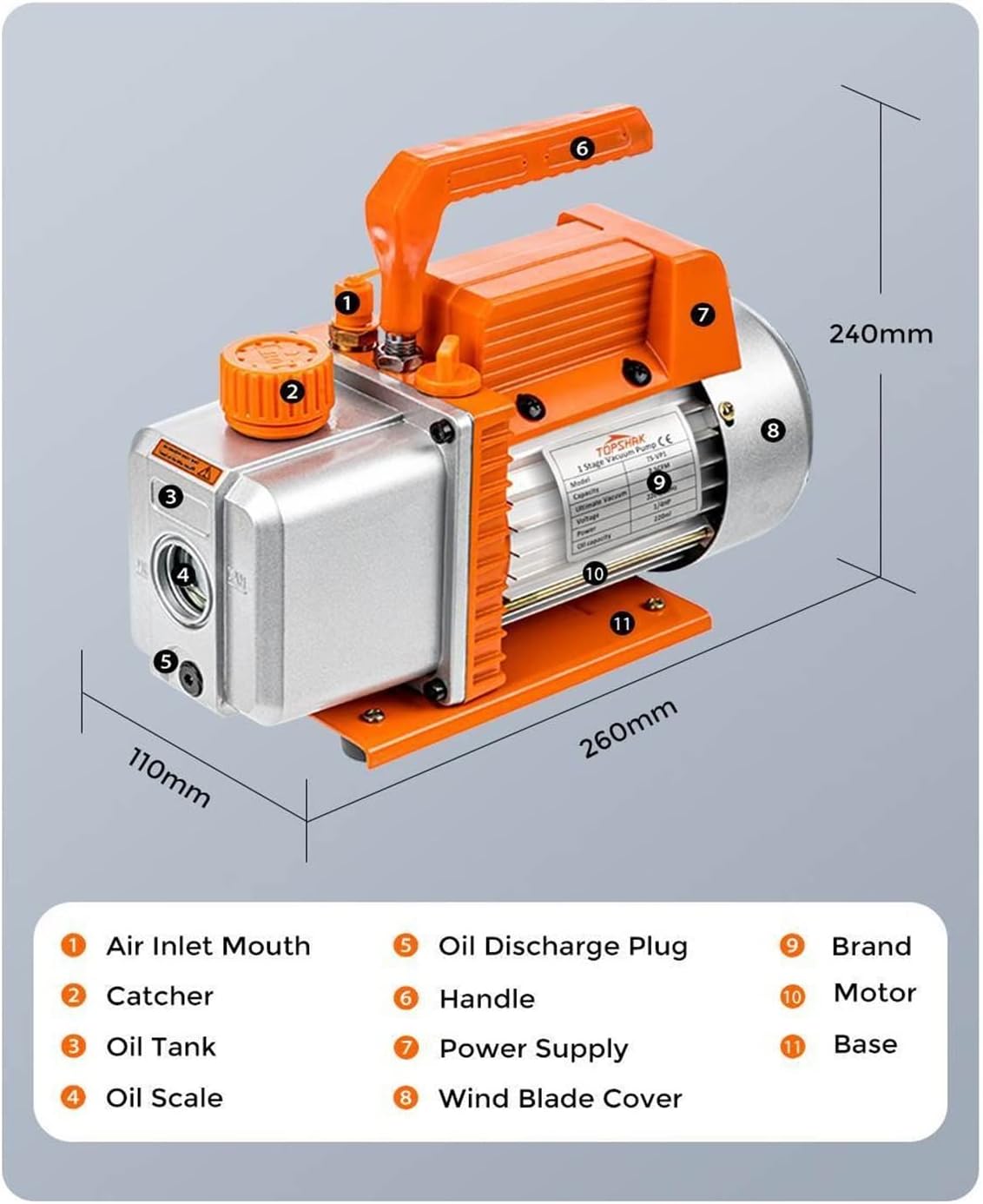 Bomba sumergible pequeña ajustable TS-VP1 Bomba de vacío de 14 HP Herramienta de aire acondicionado refrigerante con motor de accionamiento directo