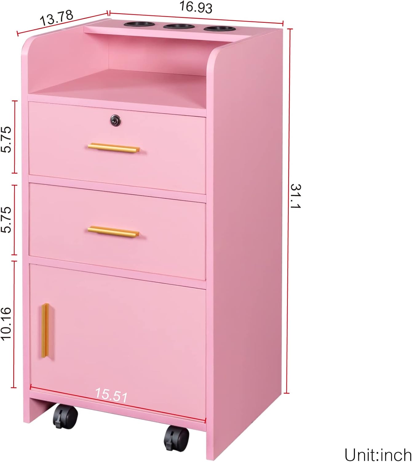 Armario de almacenamiento de metal con cerradura con ruedas, gabinete de almacenamiento extraíble, cajón cerrado, adecuado para peluquería, hogar