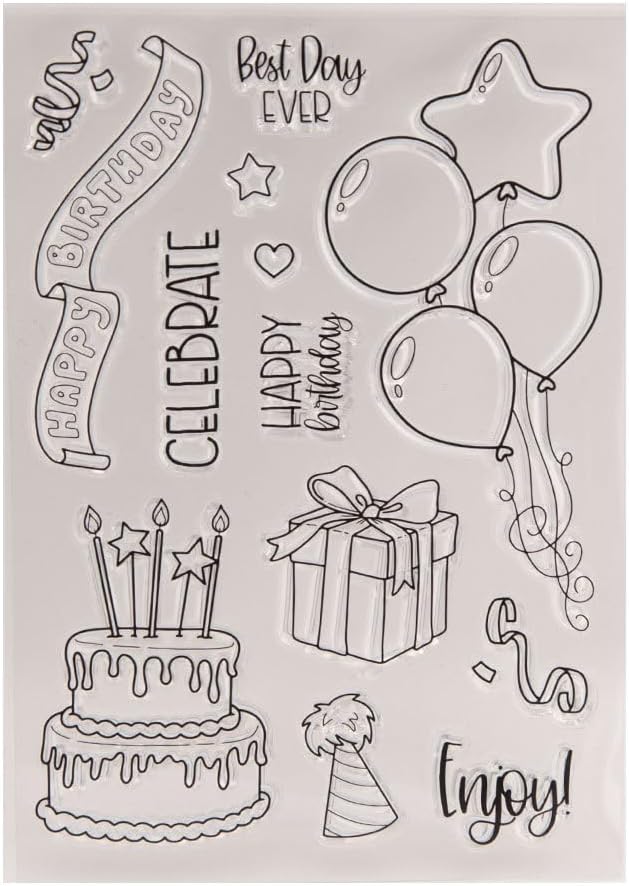 Arbuya Sellos transparentes para pastel de cumpleaños para hacer tarjetas de cumpleaños o diario, caja de regalo de cumpleaños, pancarta de globos,